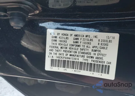 2017 Honda Accord Ex-L from USA, damaged, VIN 1HGCR2F8XHA133674